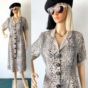 Animal Print Dress Cheetah Print Dress Leopard Print Dress Safari Dress Linen S
